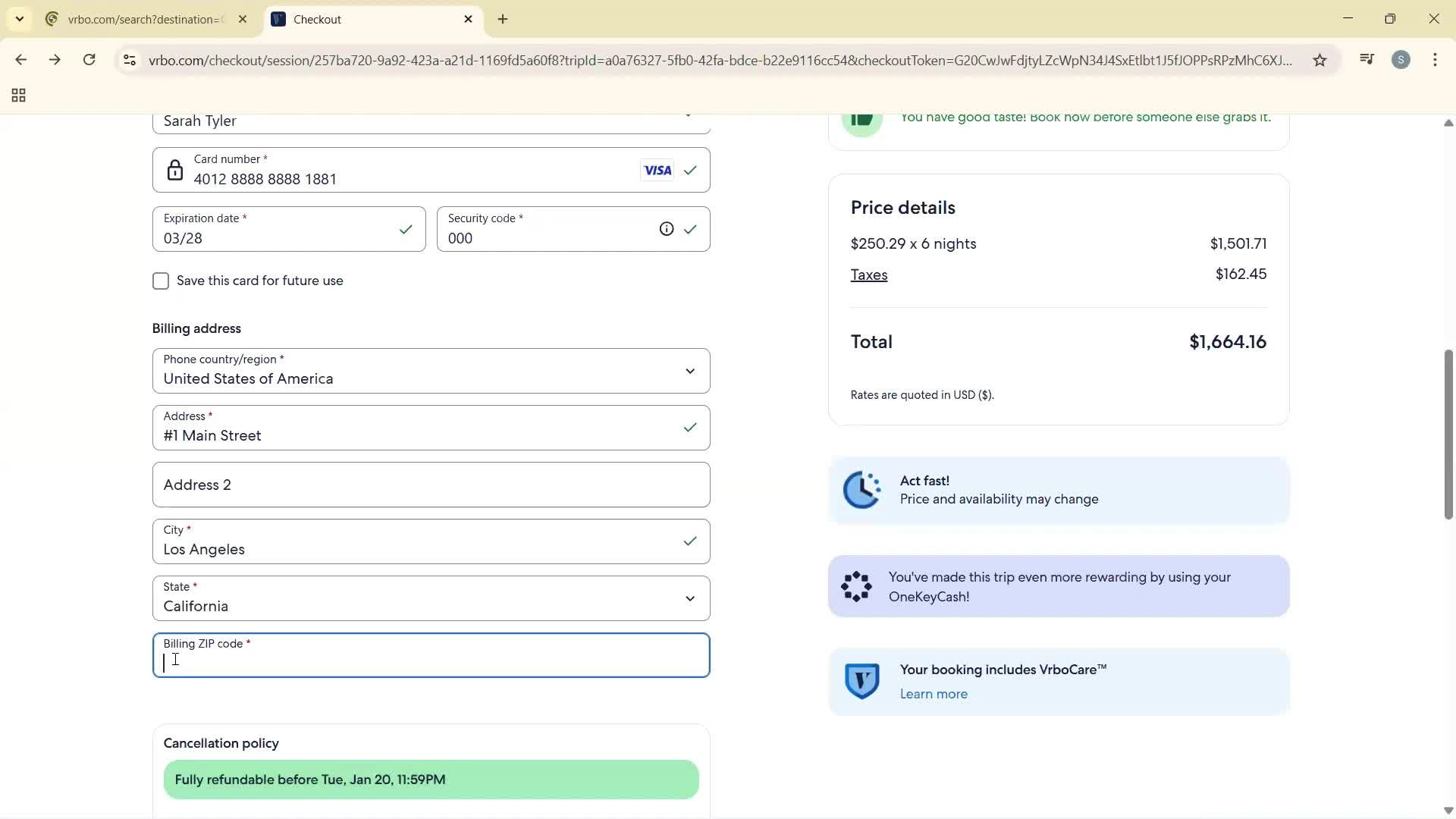 Booking a hotel screenshot