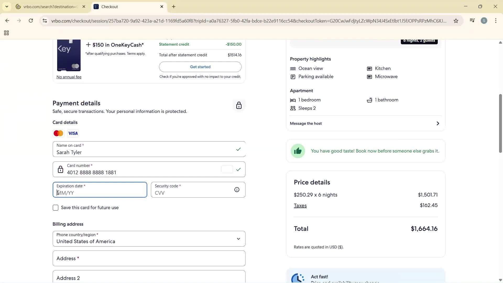 Booking a hotel screenshot