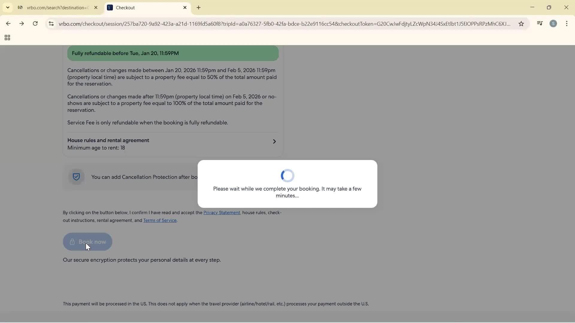 Booking a hotel screenshot