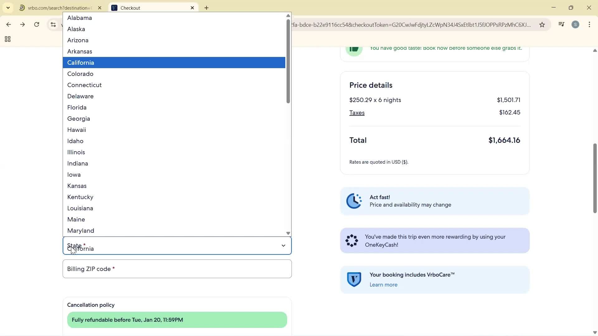 Booking a hotel screenshot