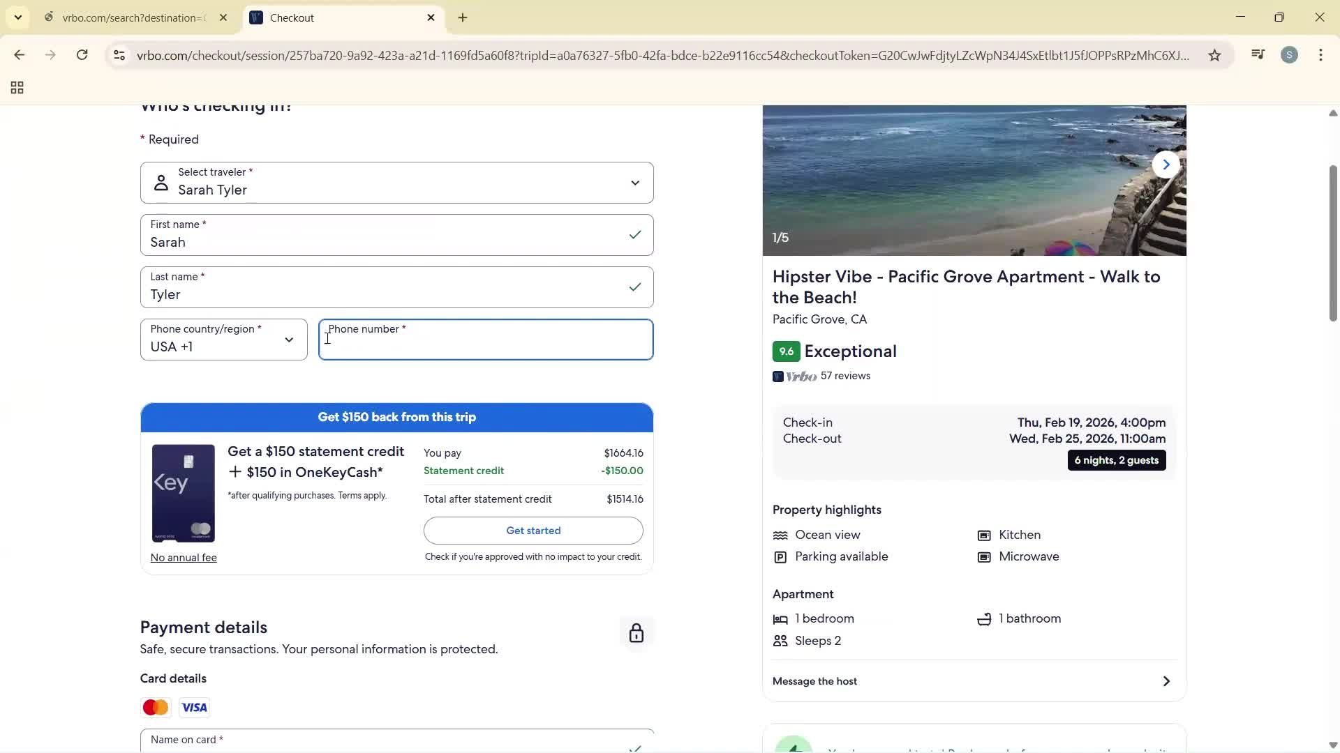 Booking a hotel screenshot