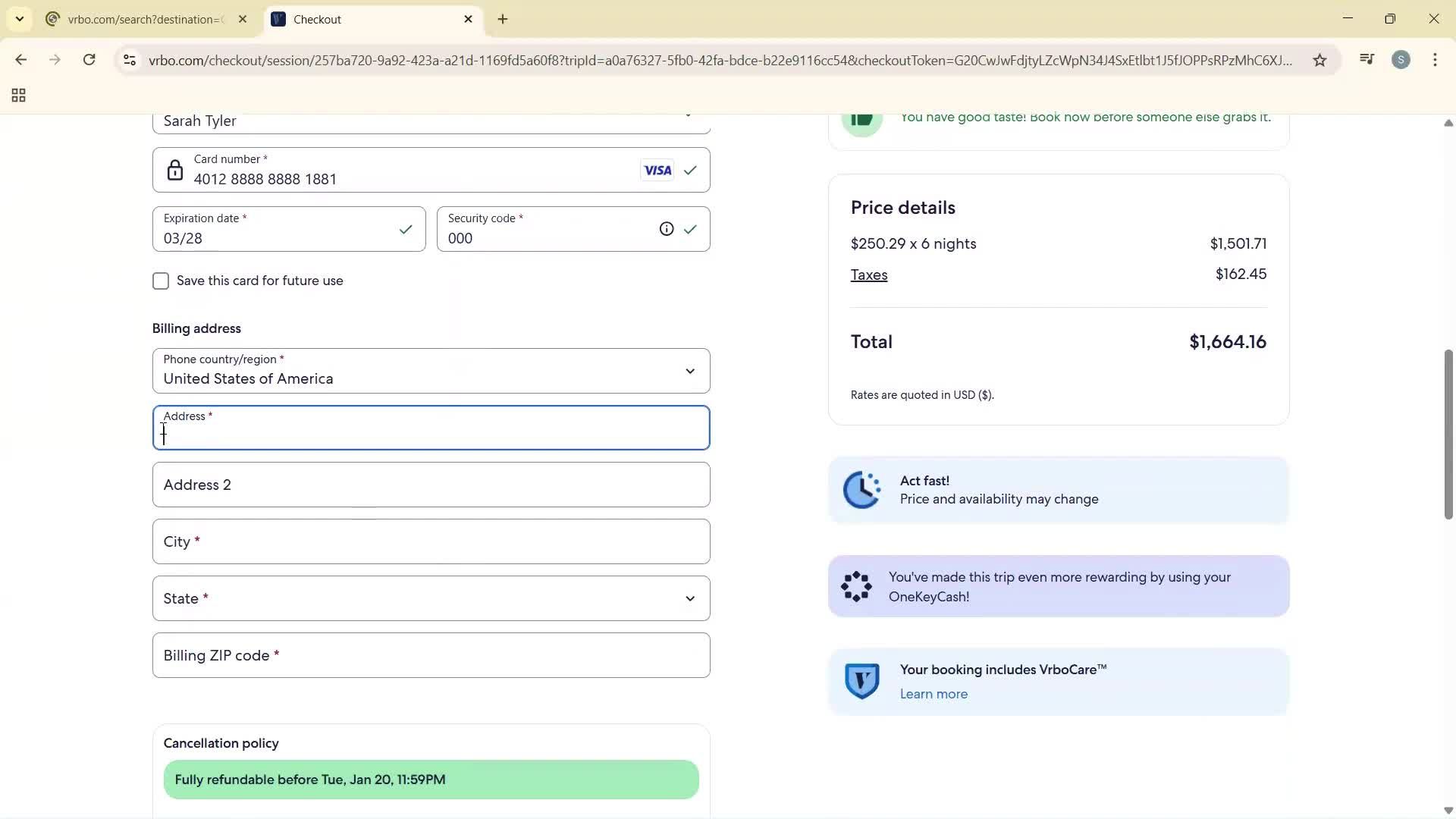 Booking a hotel screenshot