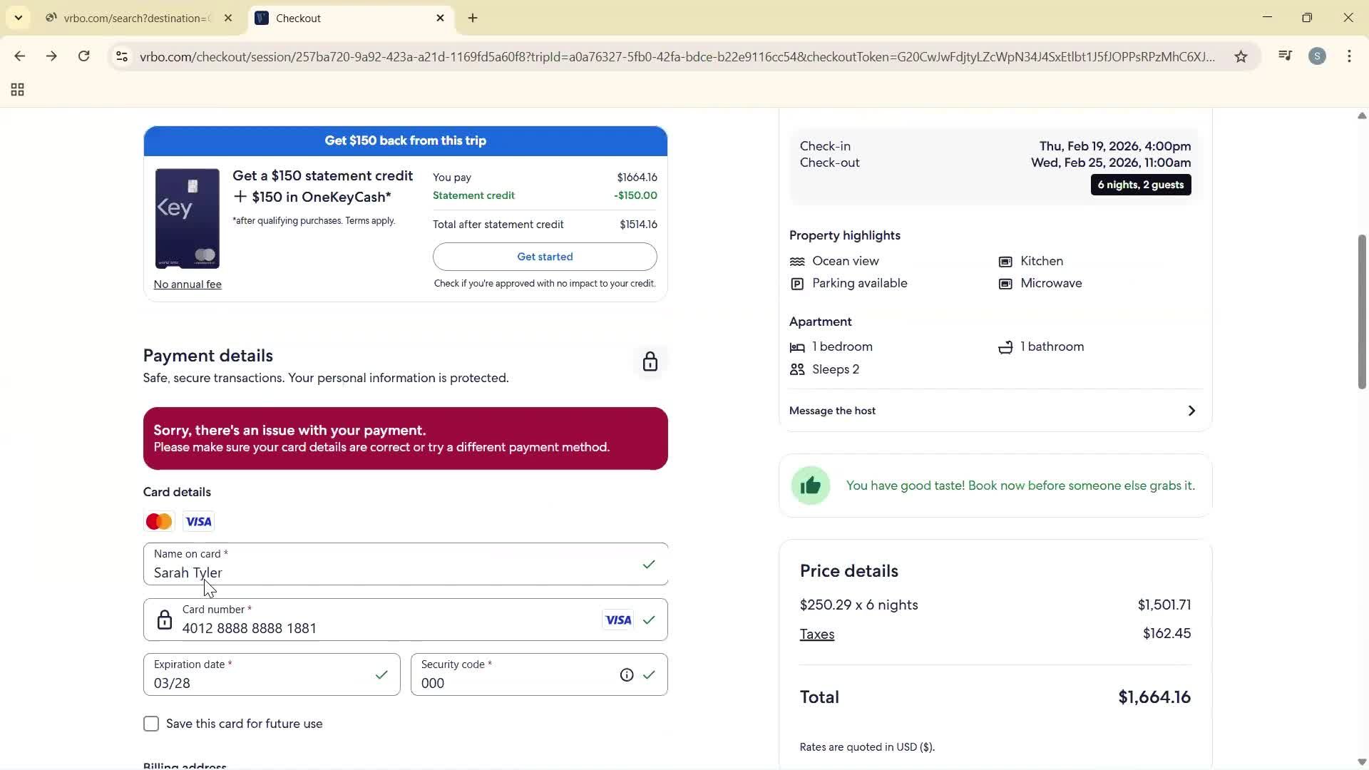 Booking a hotel screenshot