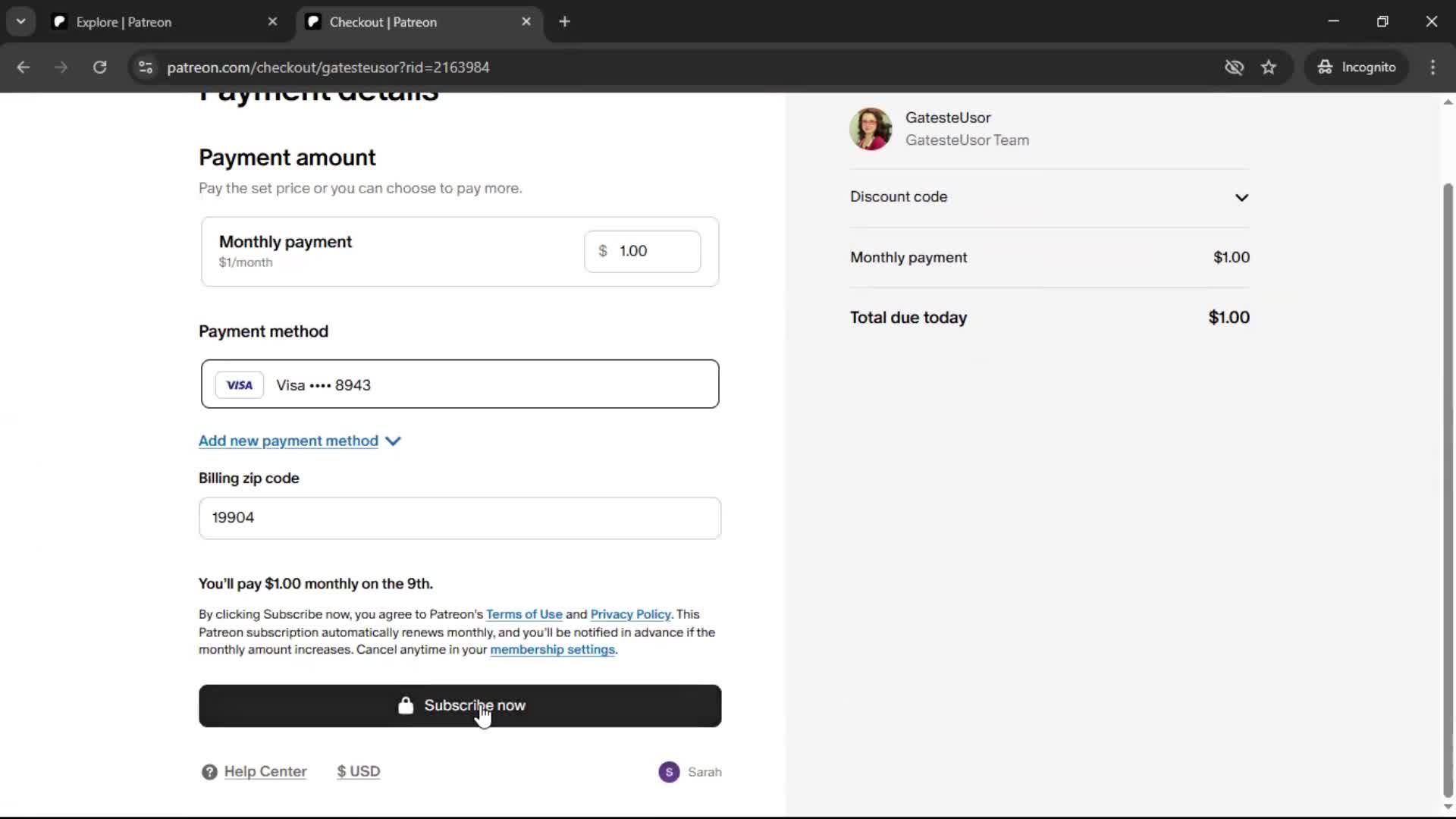 Backing a project screenshot