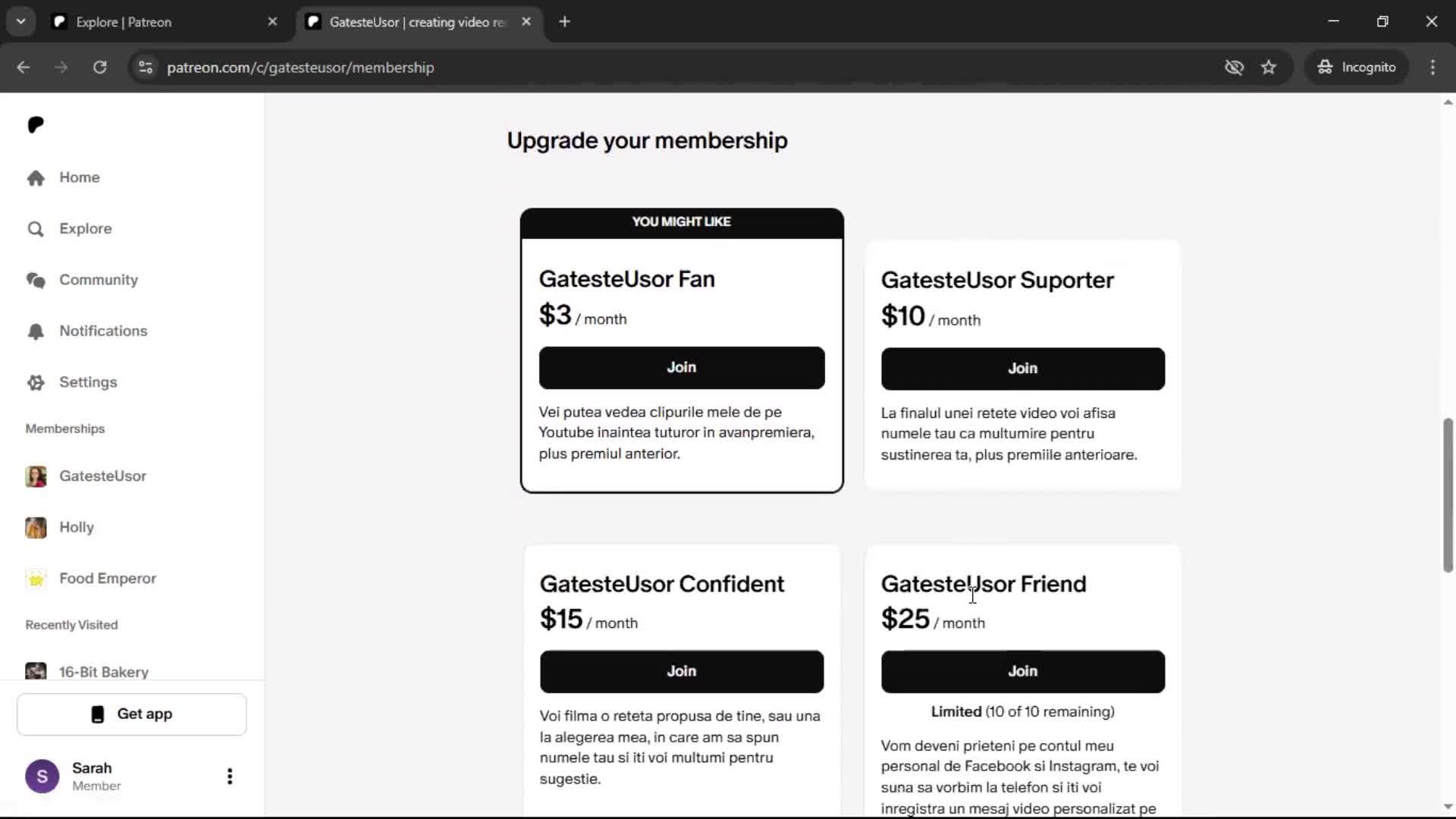 Backing a project screenshot