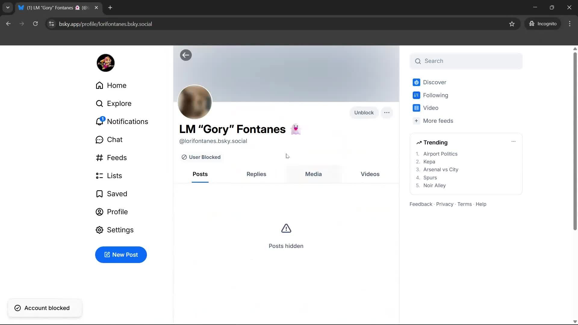 Blocking a user screenshot