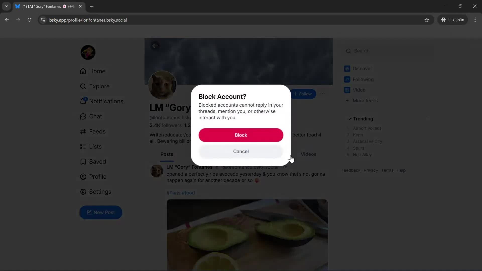 Blocking a user screenshot