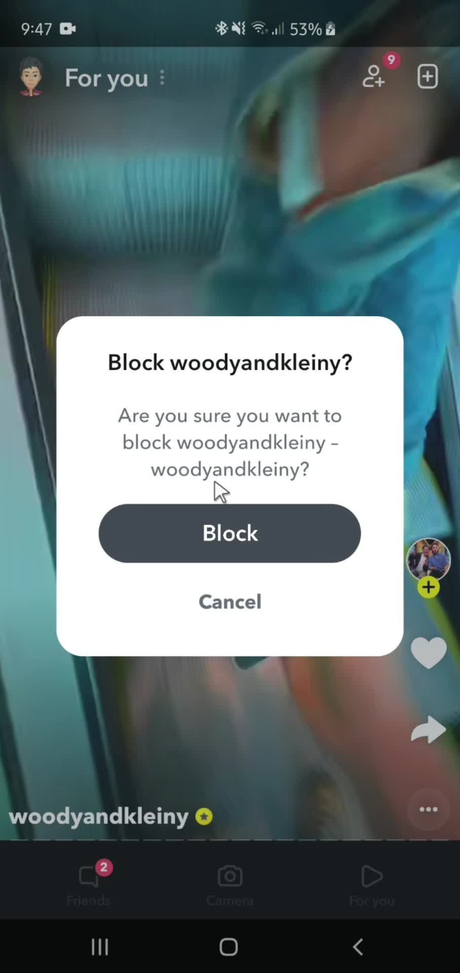 Blocking a user screenshot