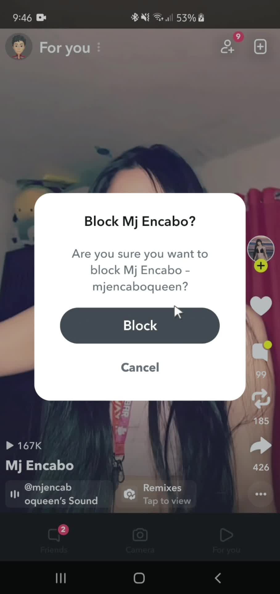 Blocking a user screenshot