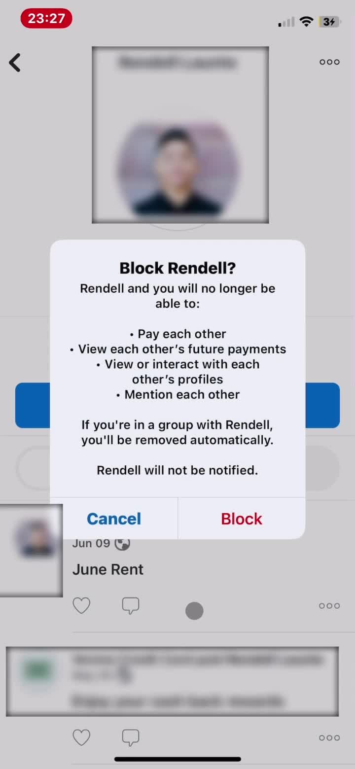 Blocking a user screenshot