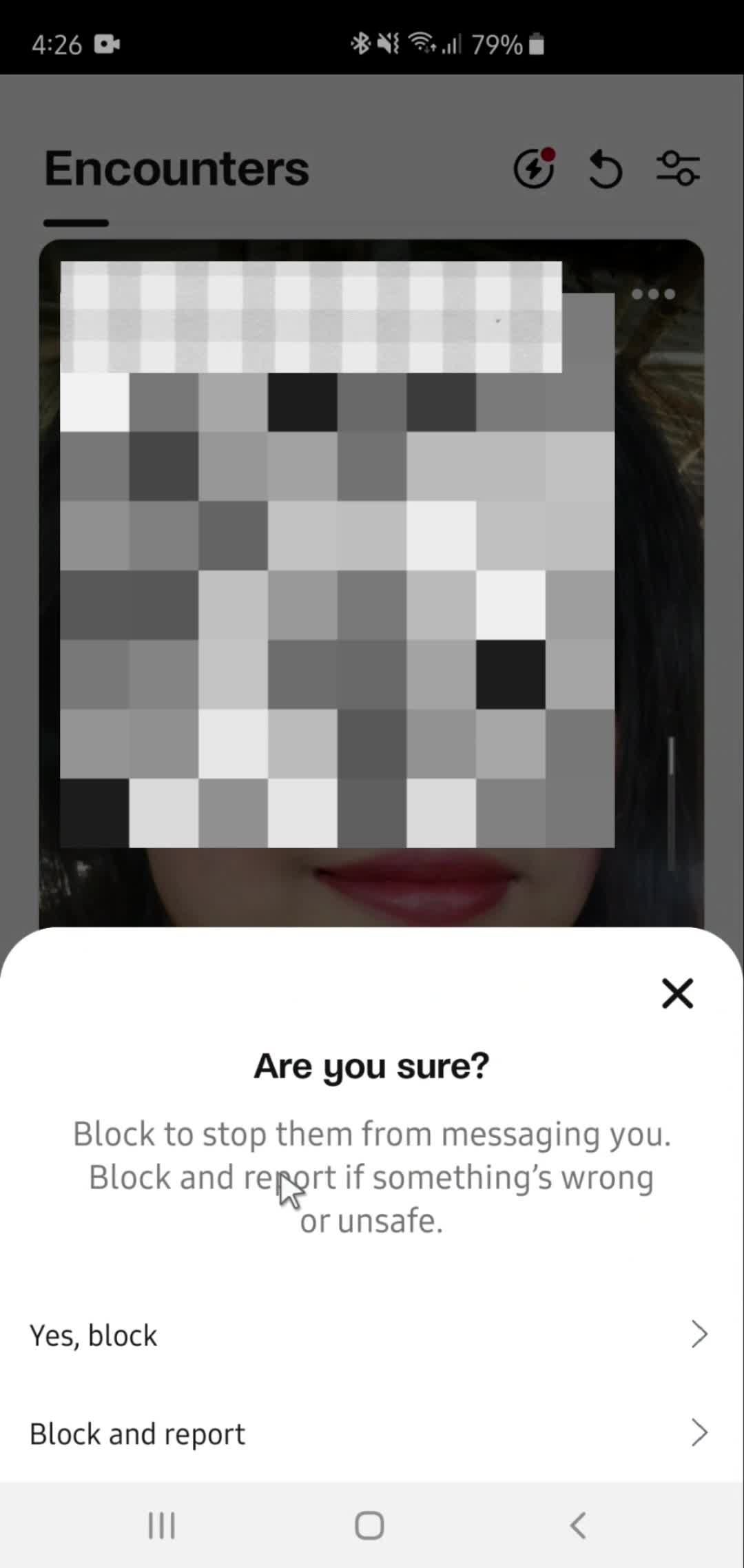 Blocking a user screenshot