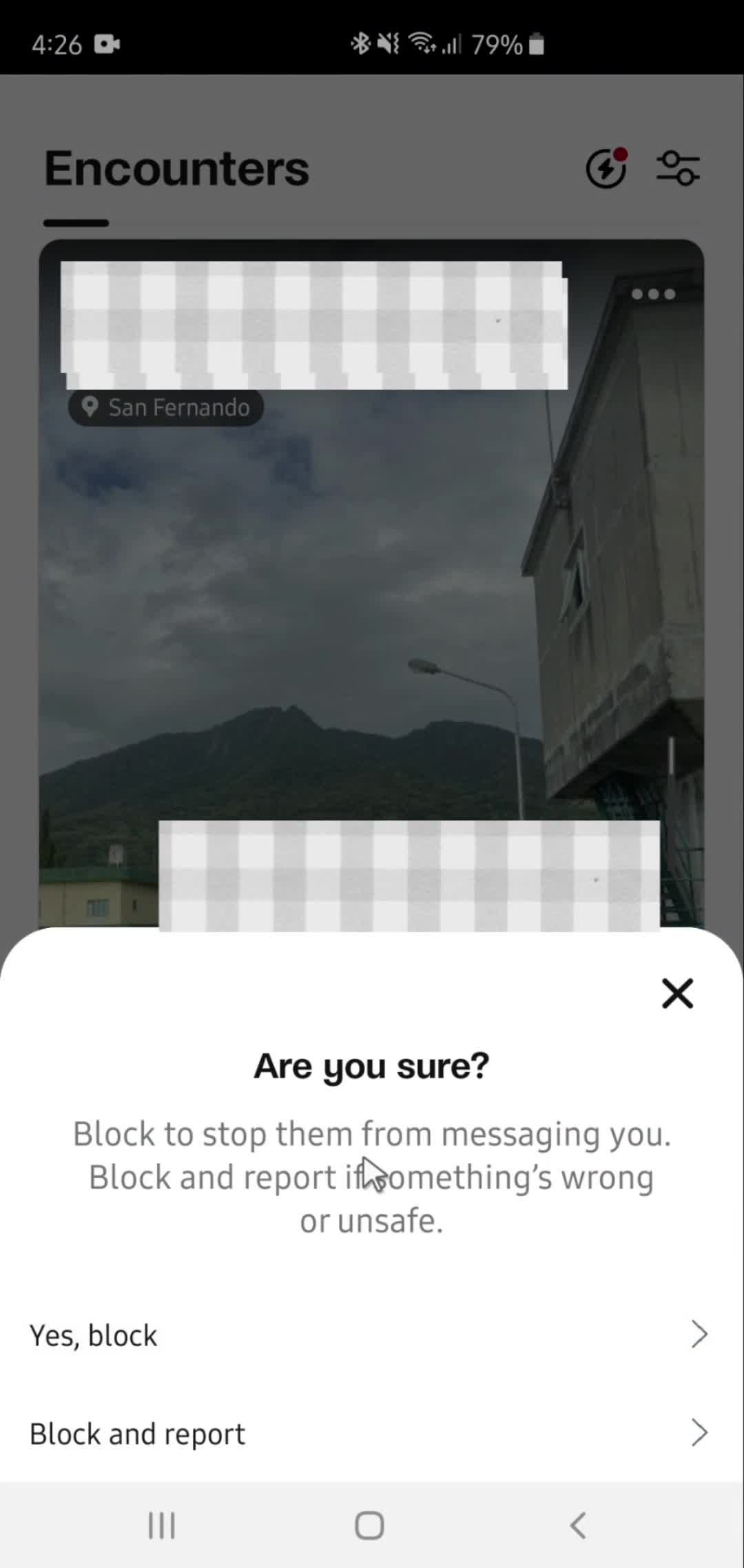 Blocking a user screenshot