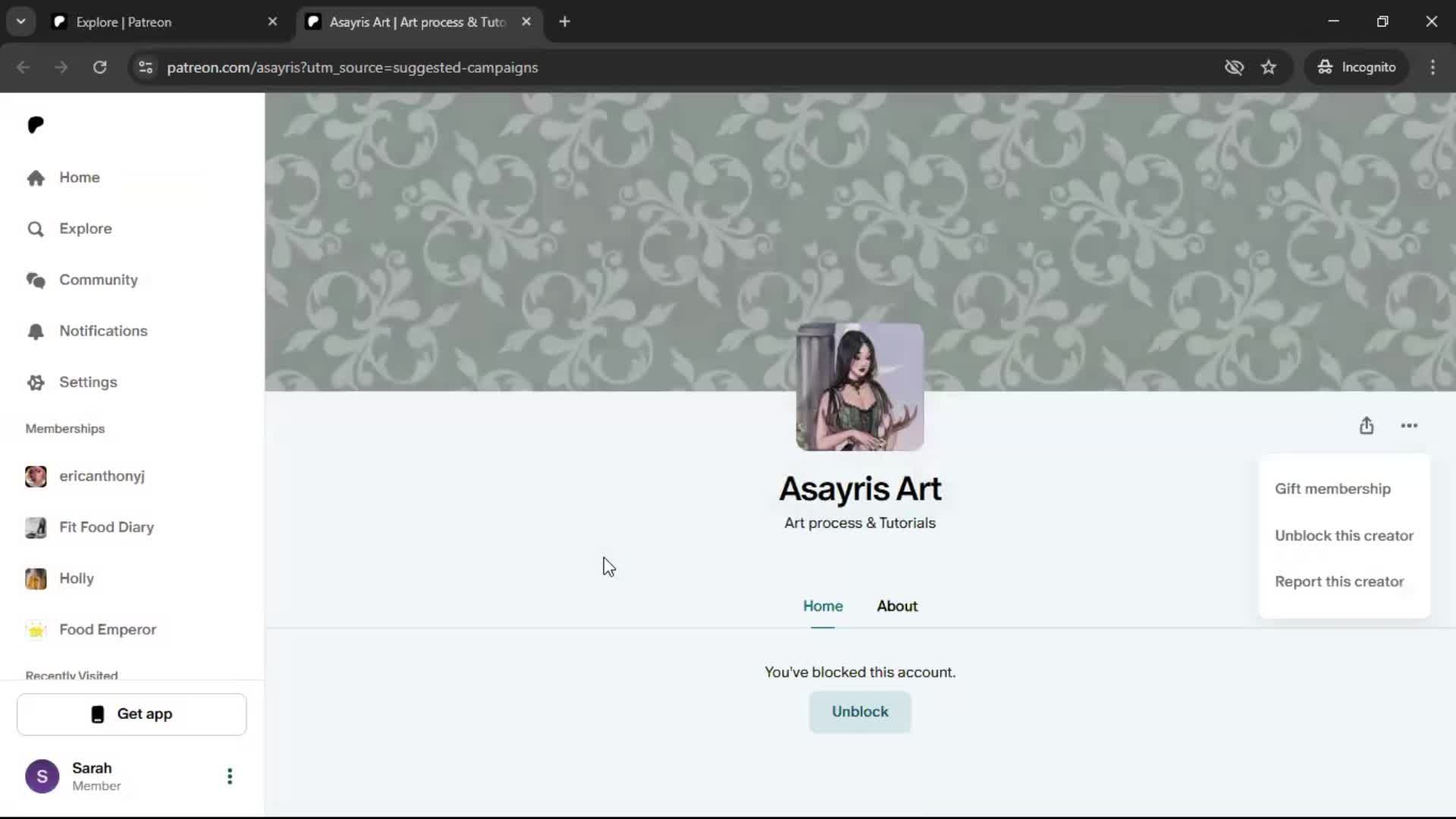 Blocking a user screenshot