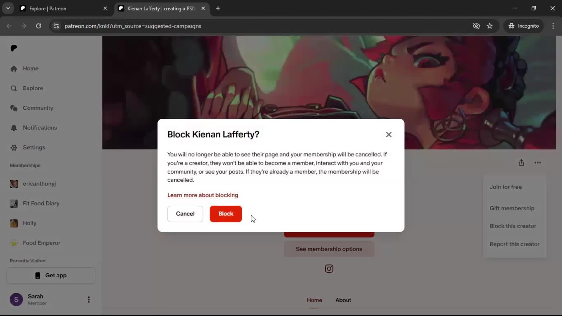 Blocking a user screenshot