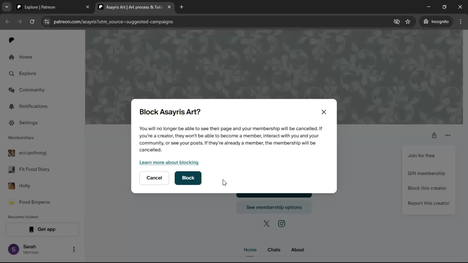 Blocking a user screenshot