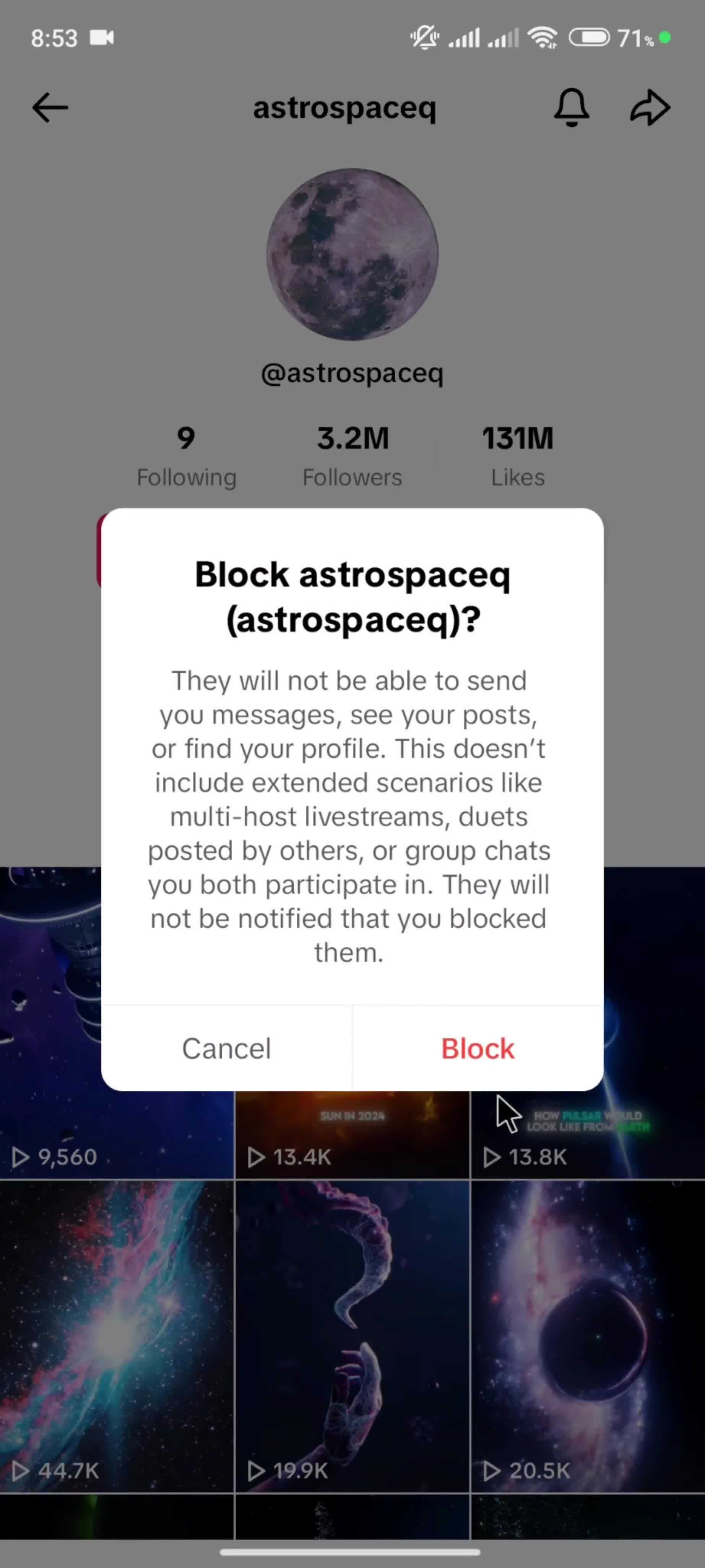 Blocking a user screenshot