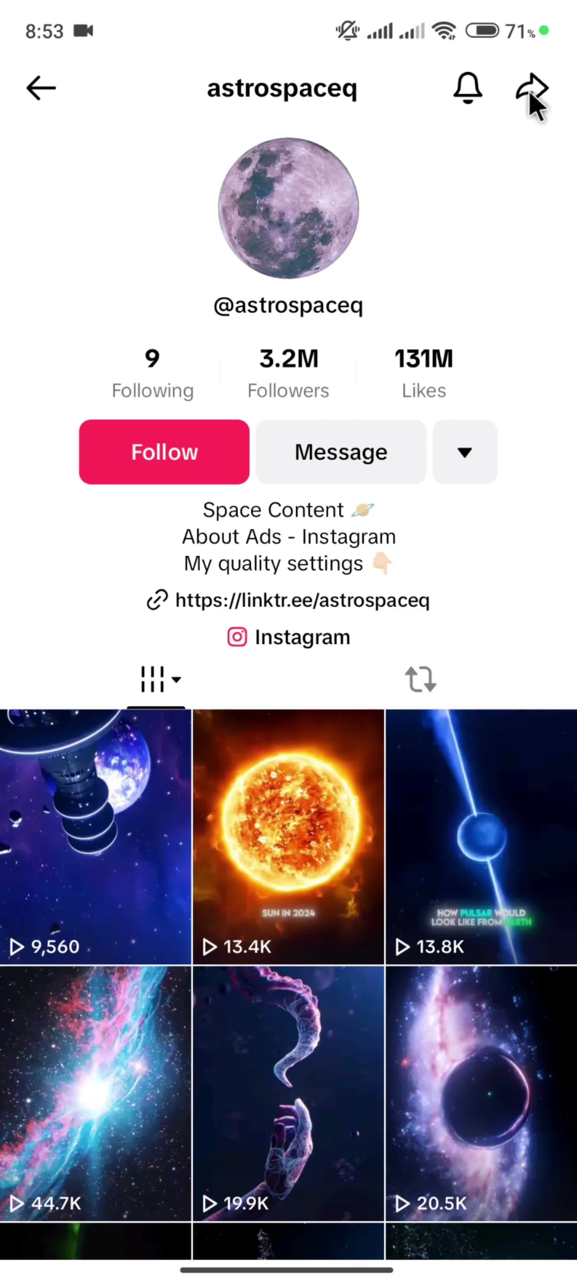 Blocking a user on TikTok video thumbnail