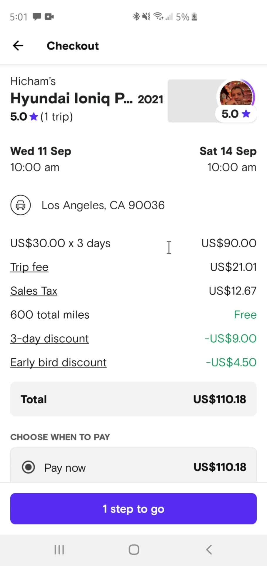 Booking a ride screenshot