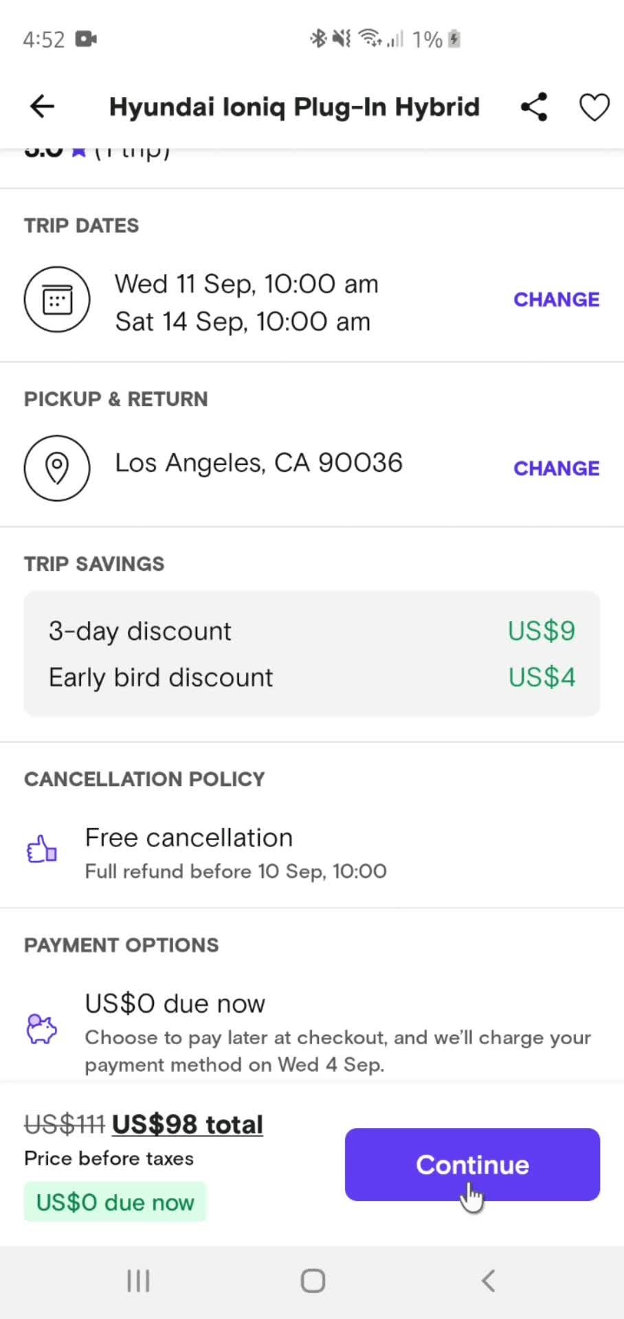 Booking a ride screenshot