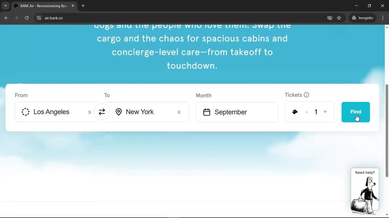 Booking a flight screenshot