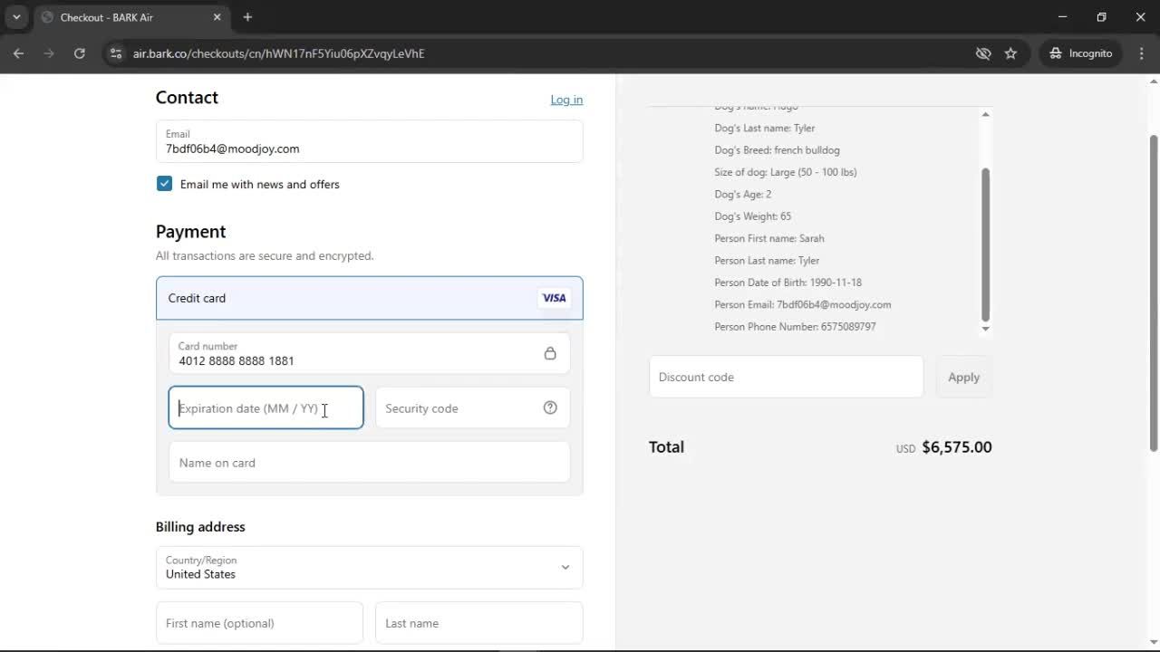 Booking a flight screenshot