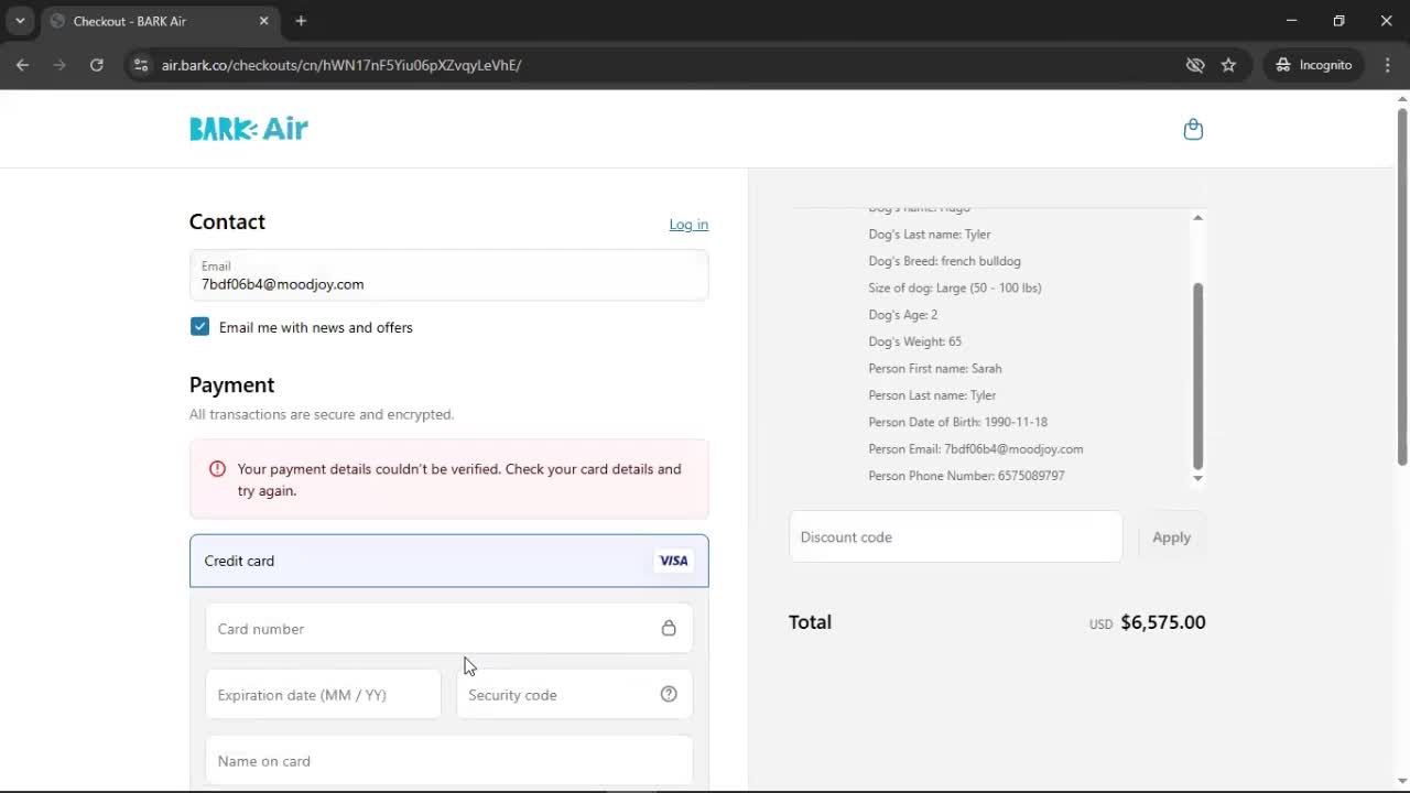 Booking a flight screenshot