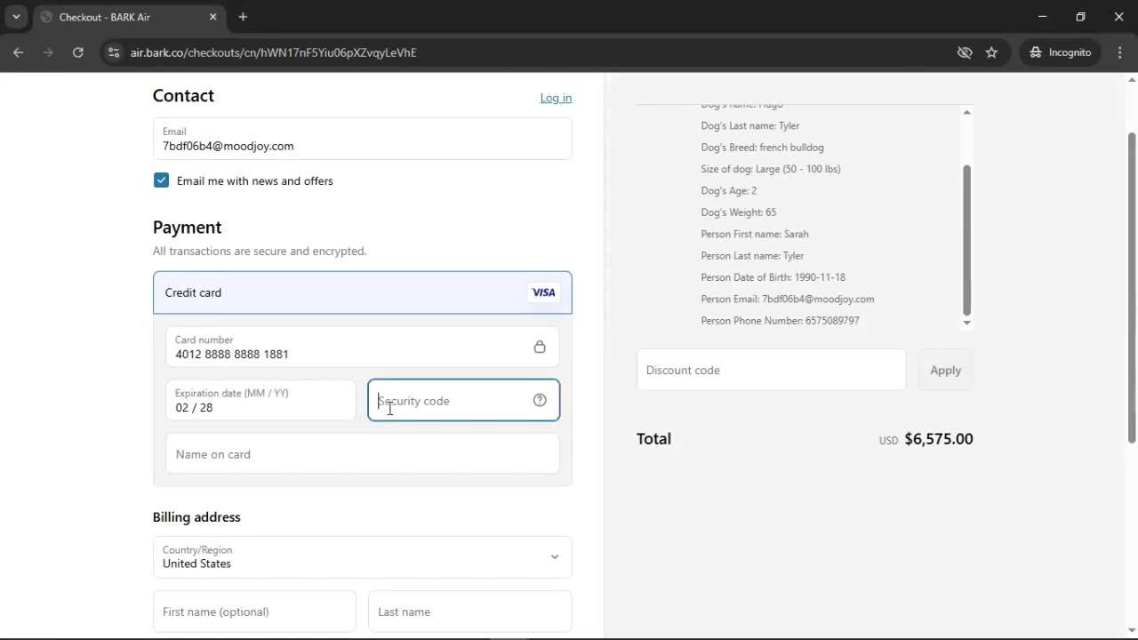 Booking a flight screenshot