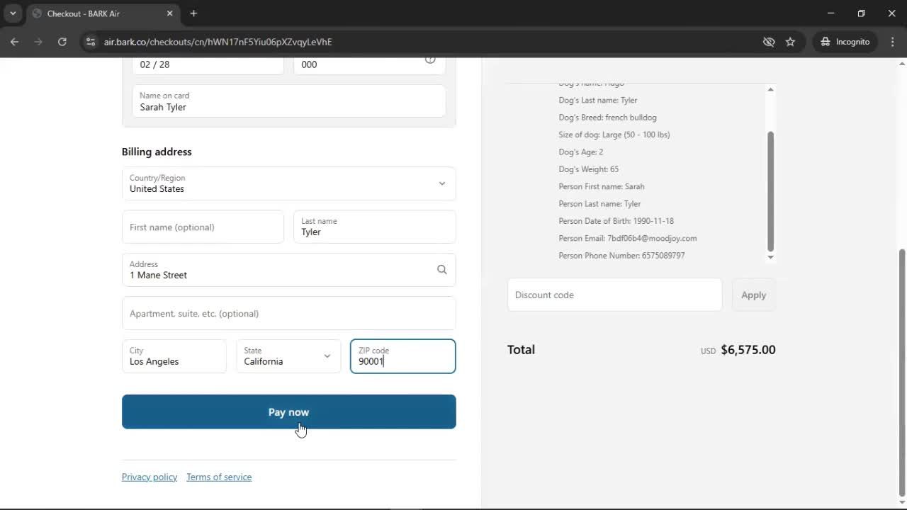 Booking a flight screenshot