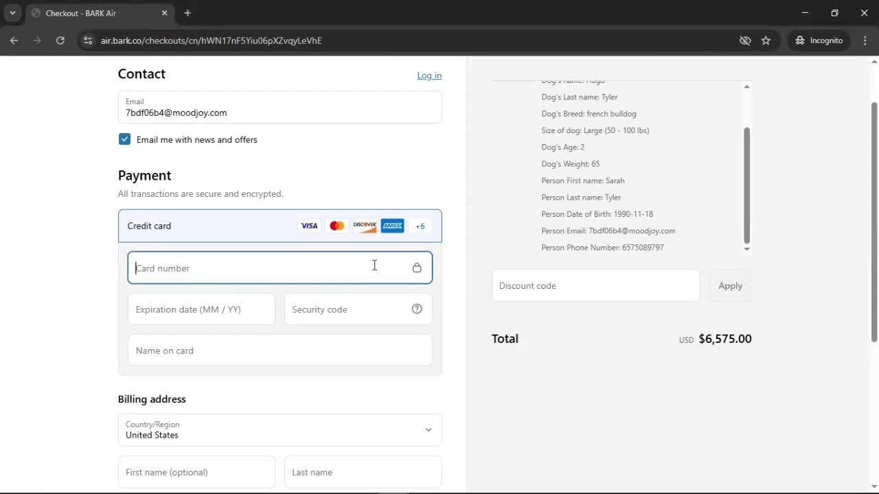Booking a flight screenshot