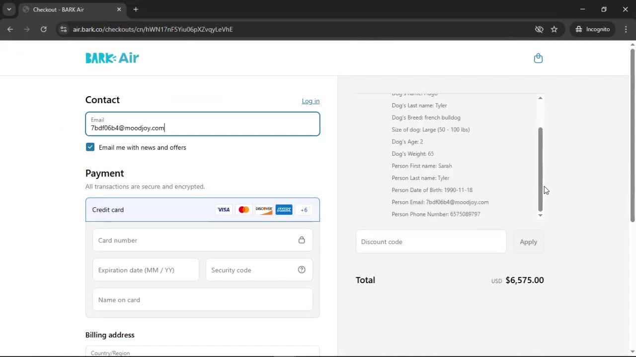 Booking a flight screenshot