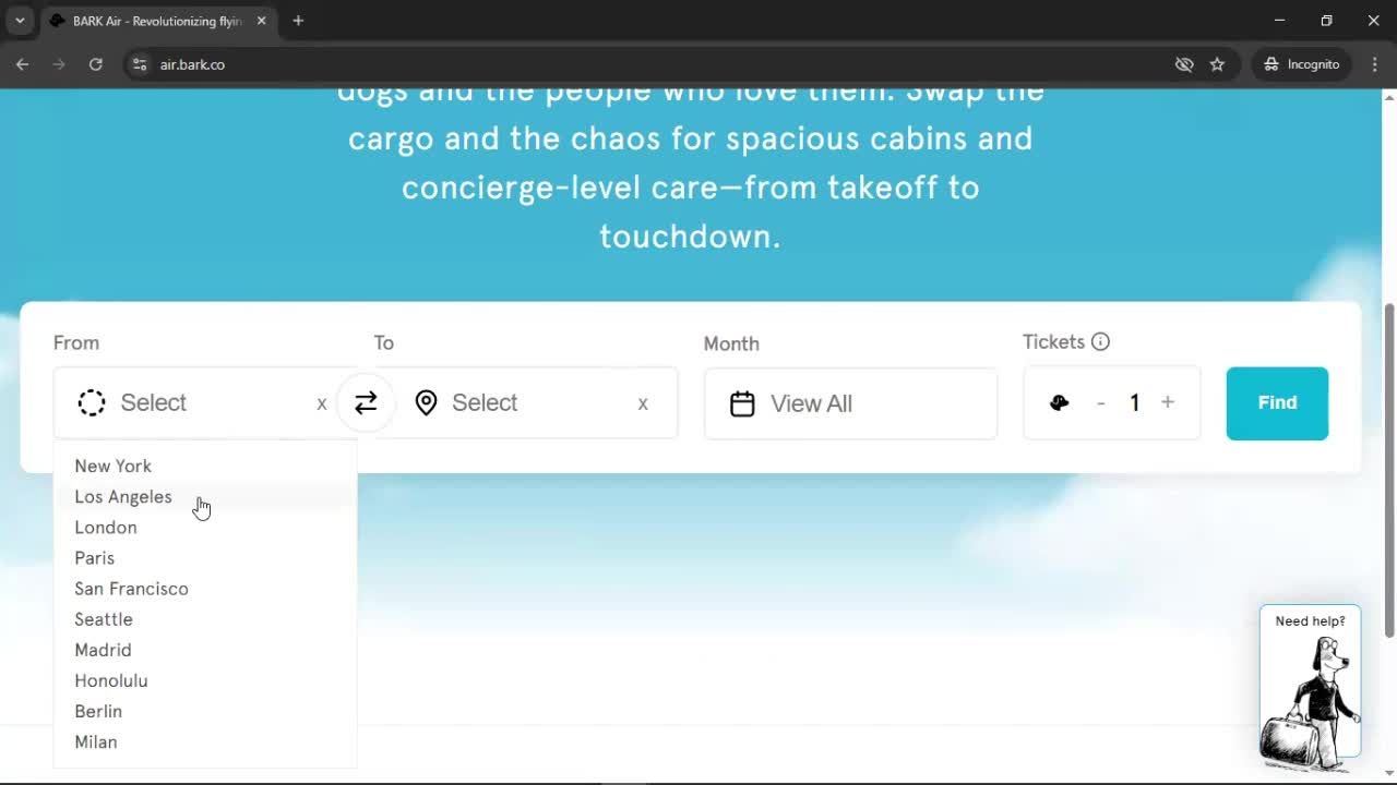 Booking a flight screenshot
