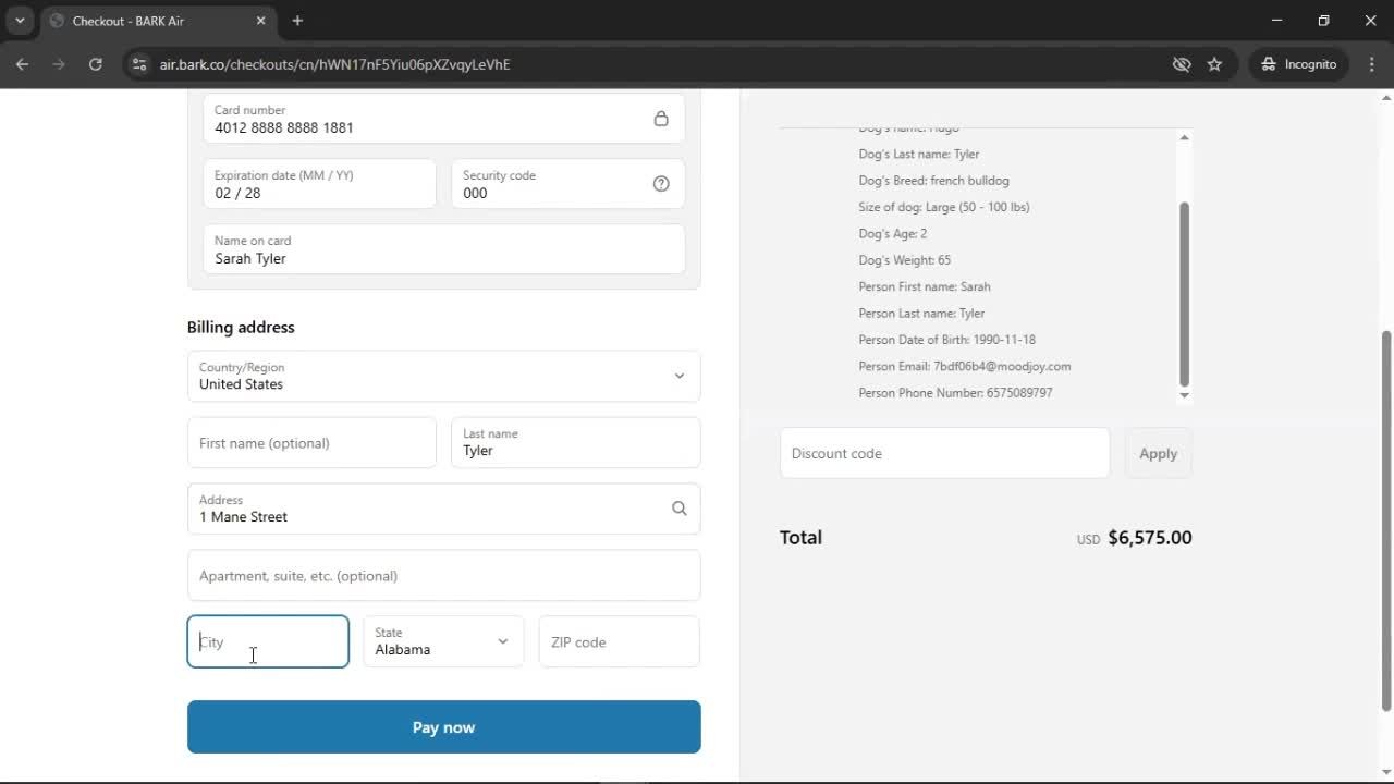 Booking a flight screenshot