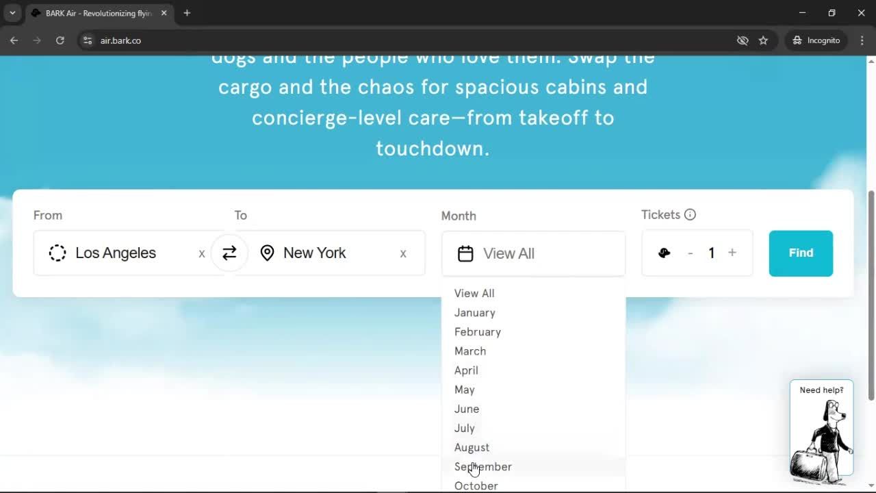 Booking a flight screenshot