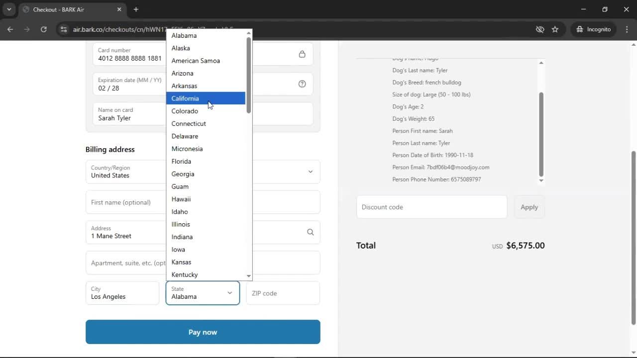 Booking a flight screenshot