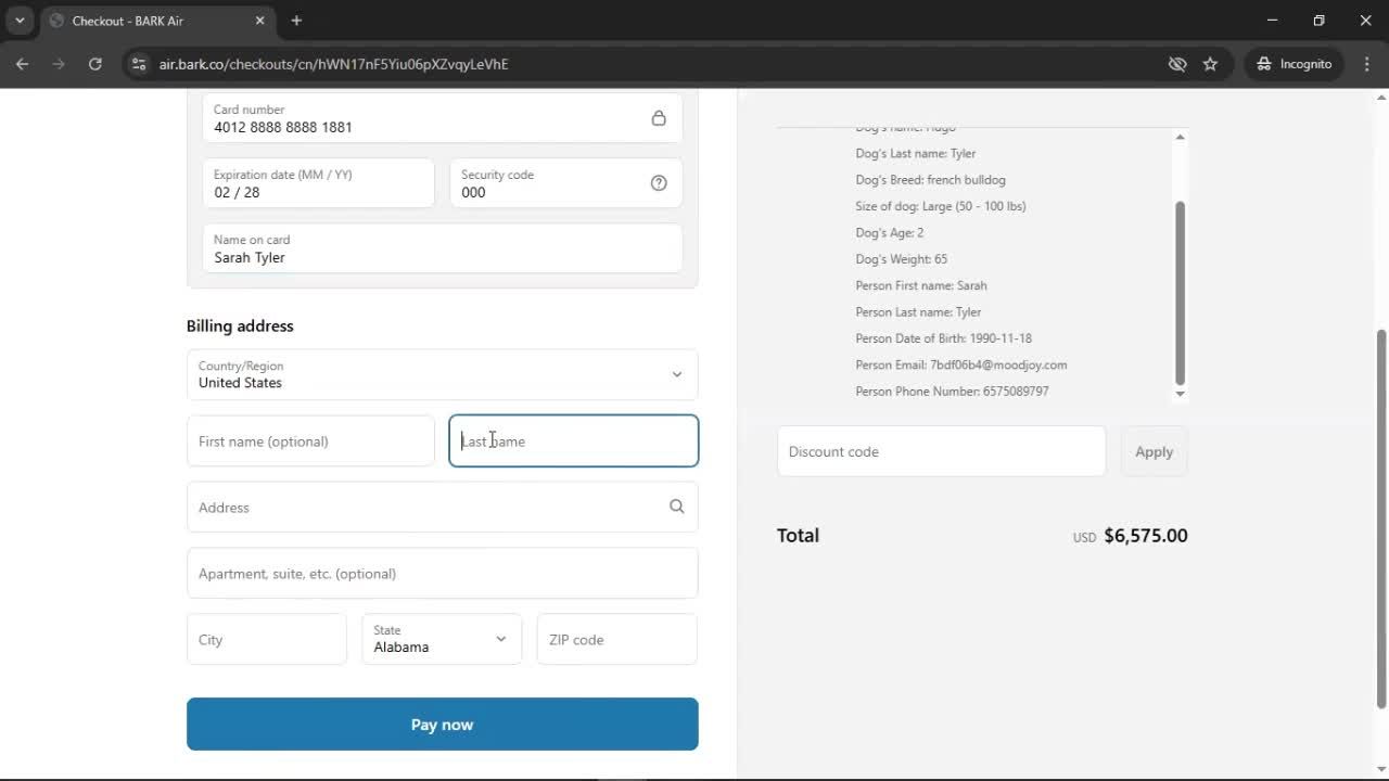 Booking a flight screenshot
