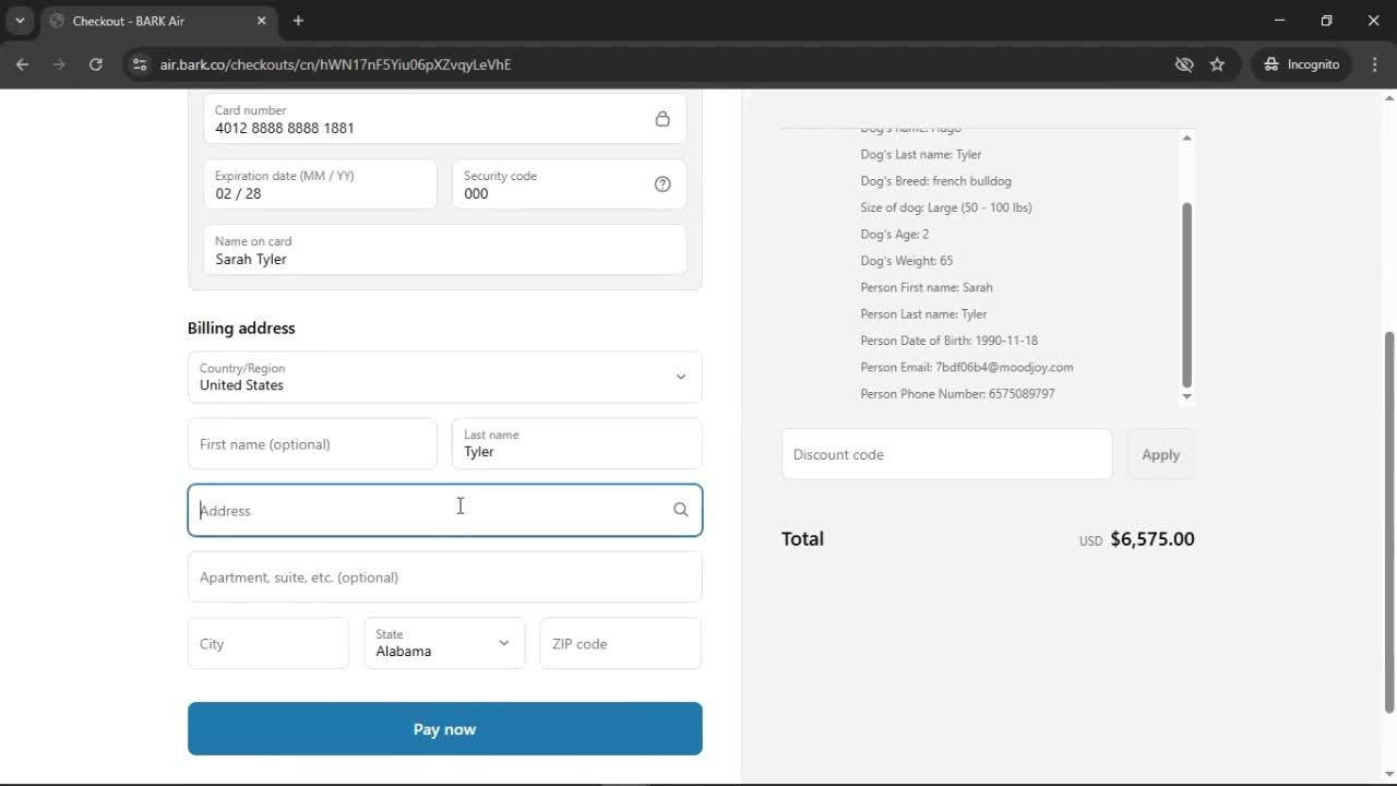 Booking a flight screenshot