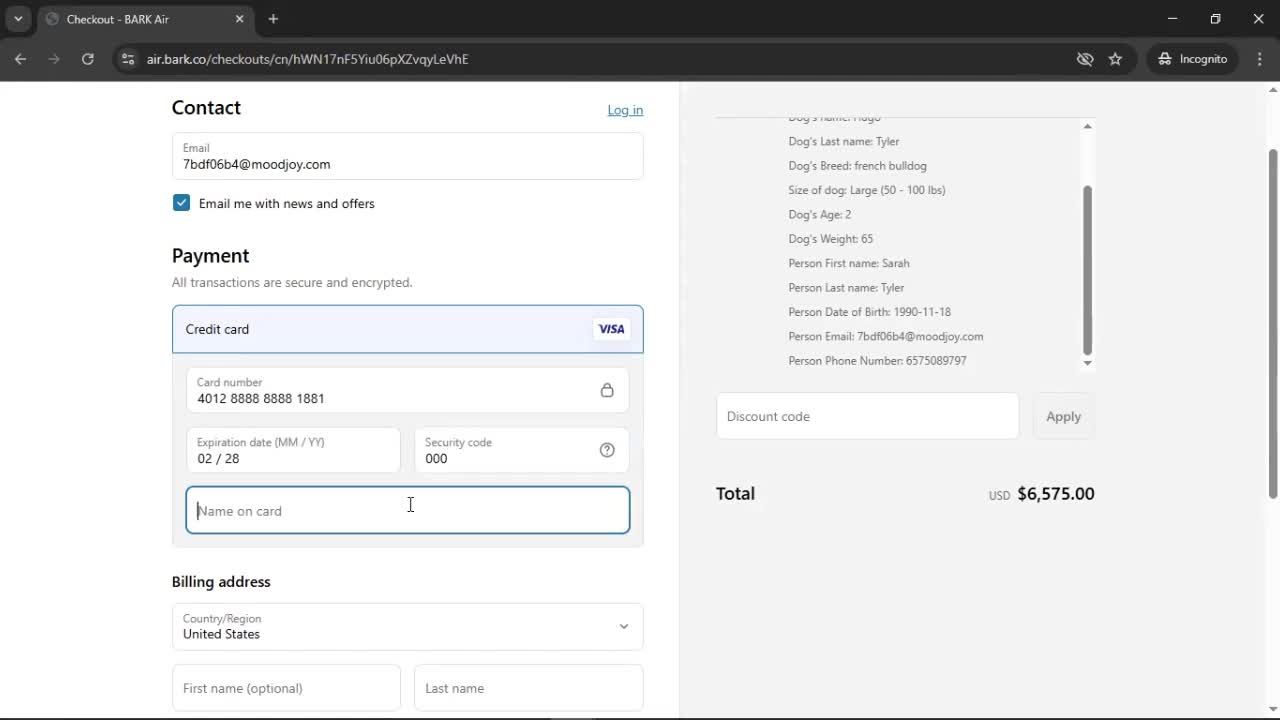 Booking a flight screenshot