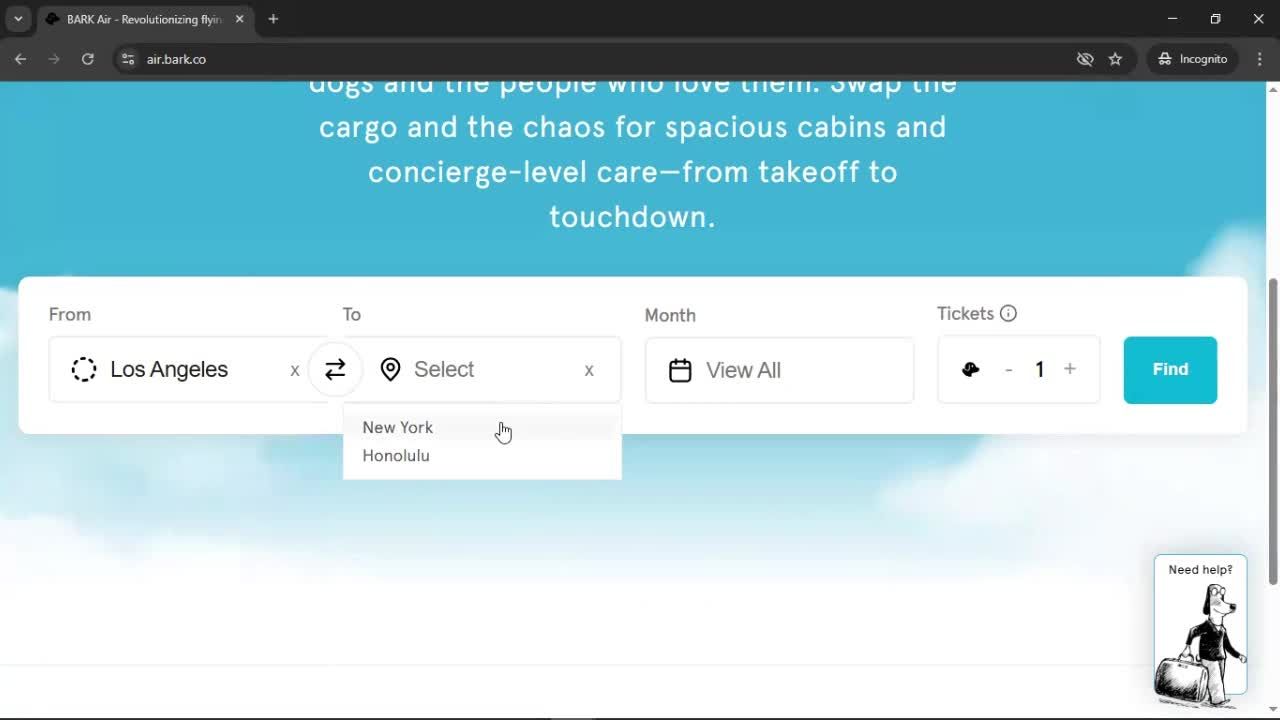 Booking a flight screenshot