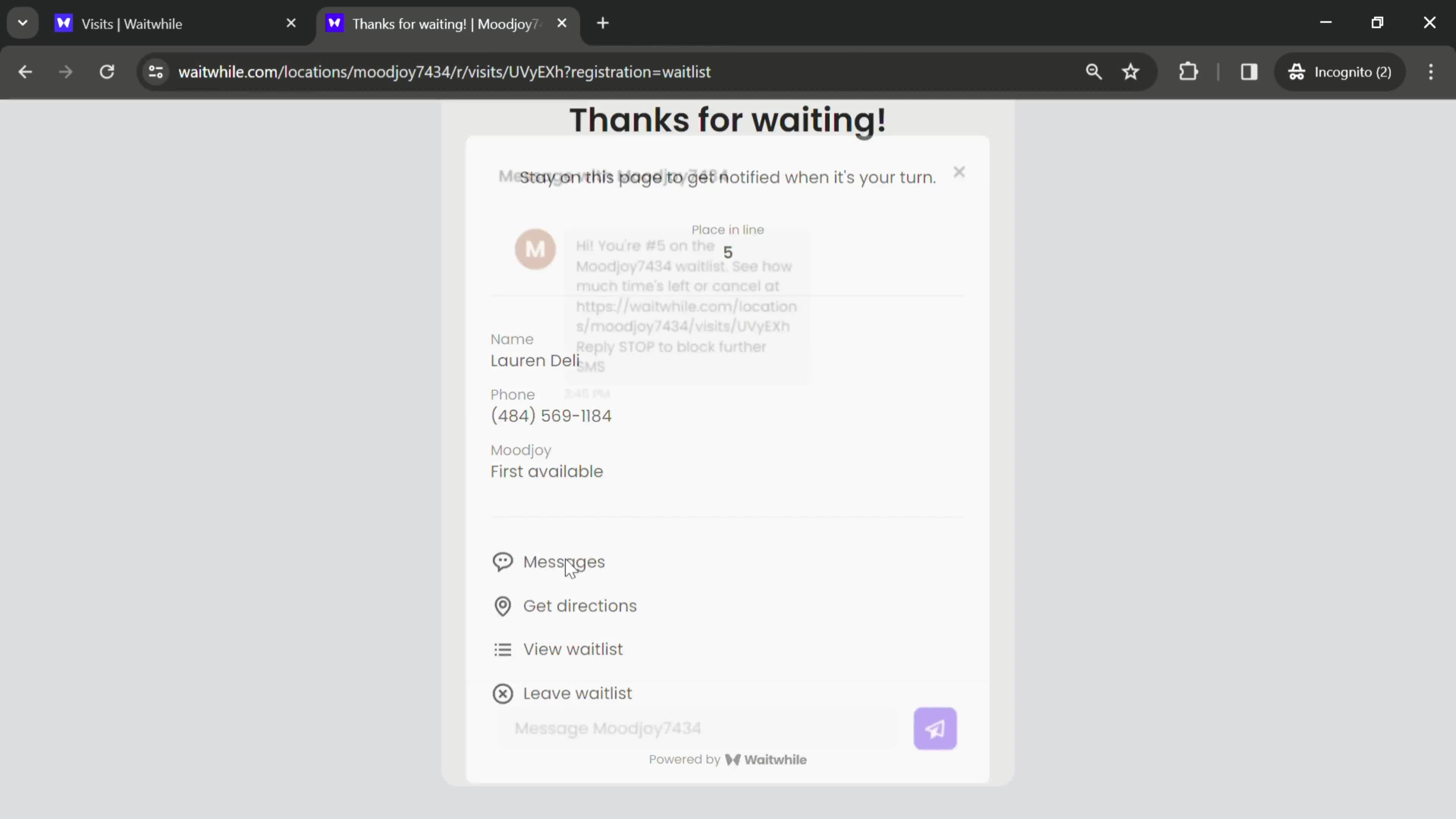 Joining waitlist screenshot