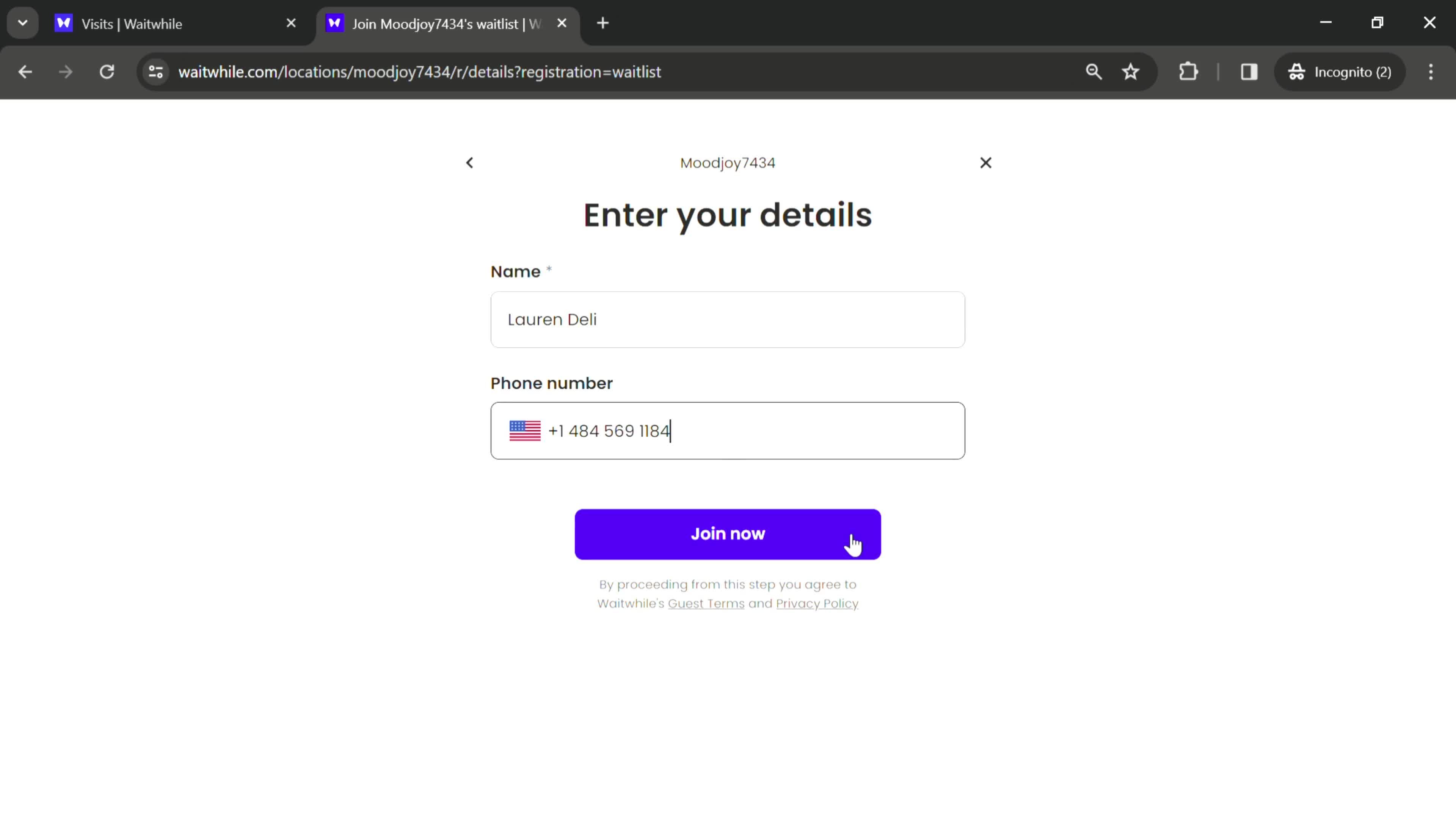 Joining waitlist screenshot