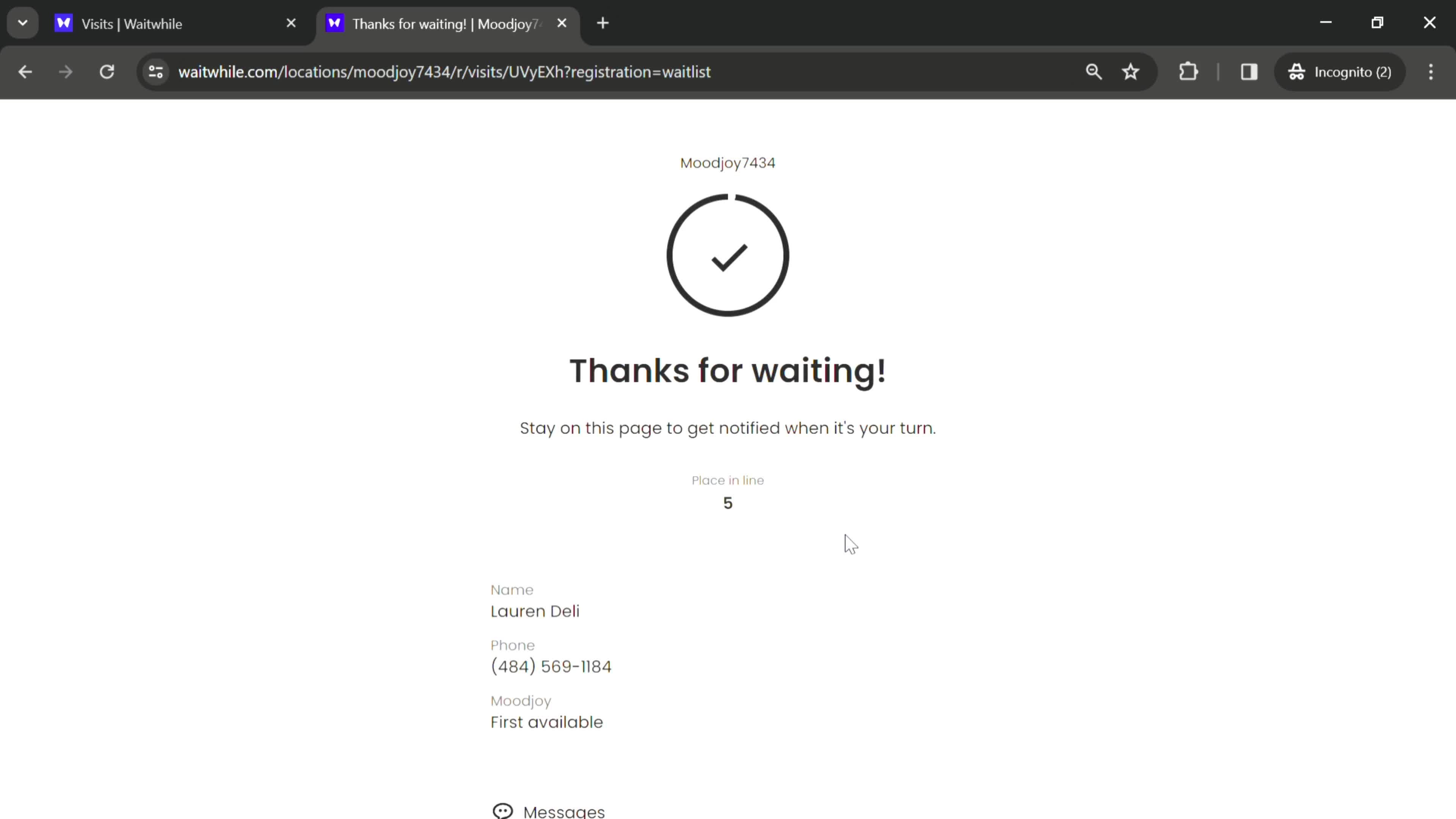 Joining waitlist screenshot