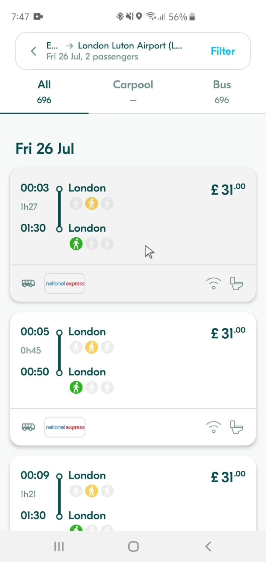 Booking a ride screenshot