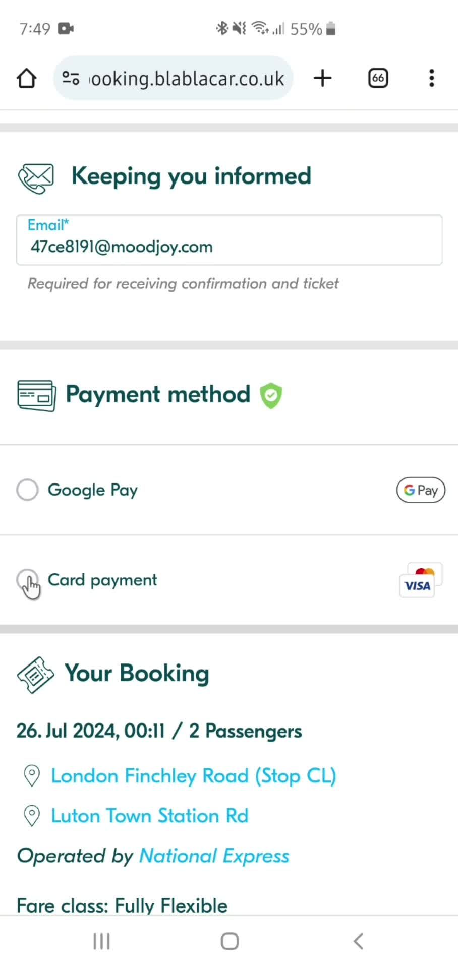 Booking a ride screenshot