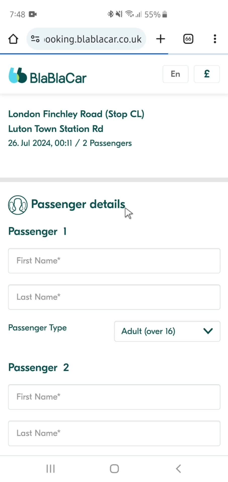 Booking a ride screenshot