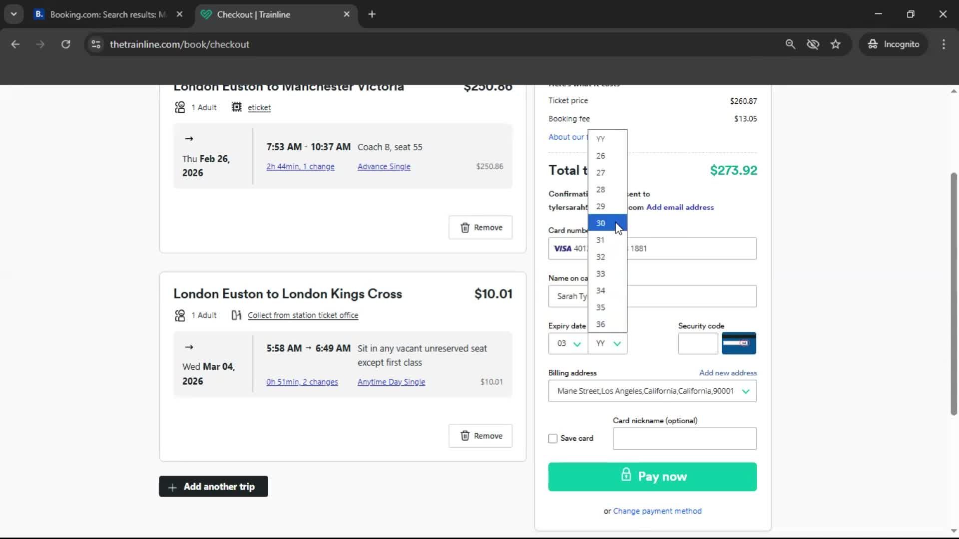 Booking transport screenshot