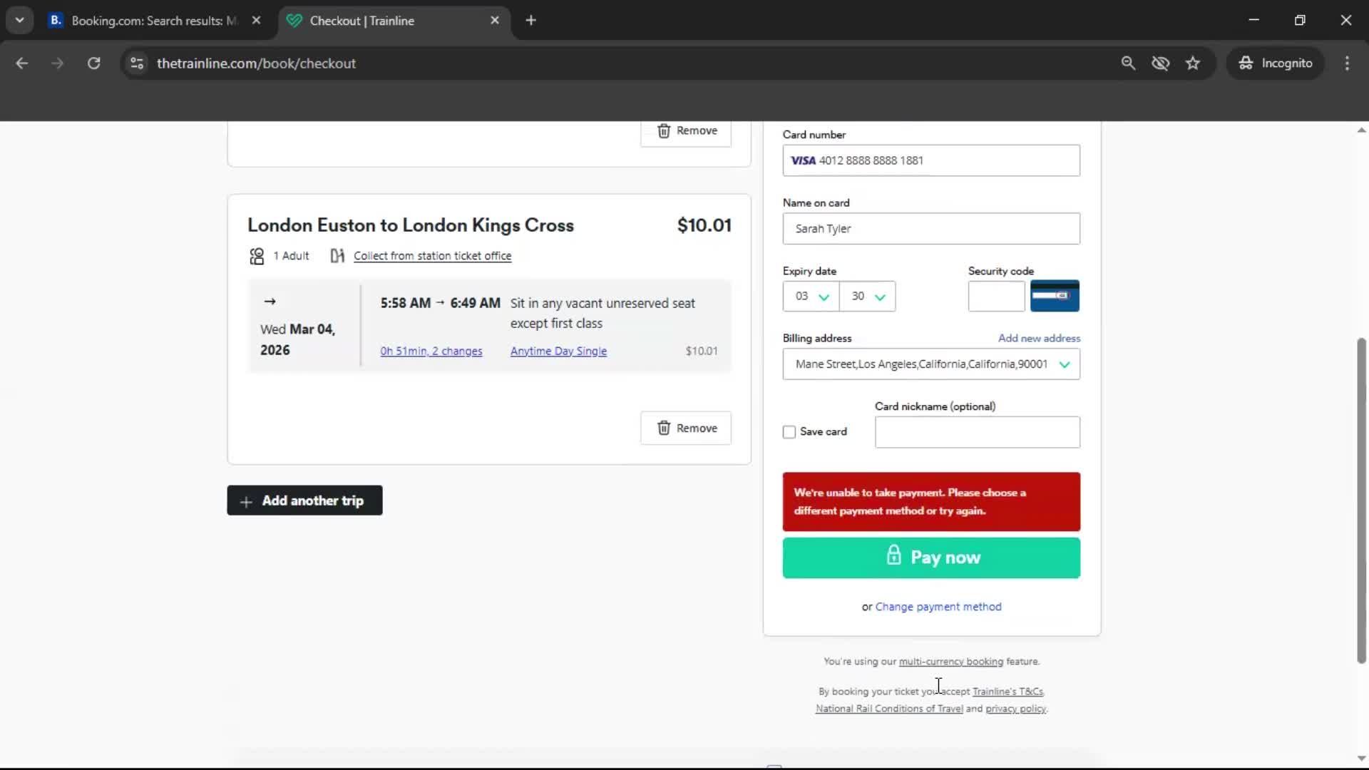 Booking transport screenshot