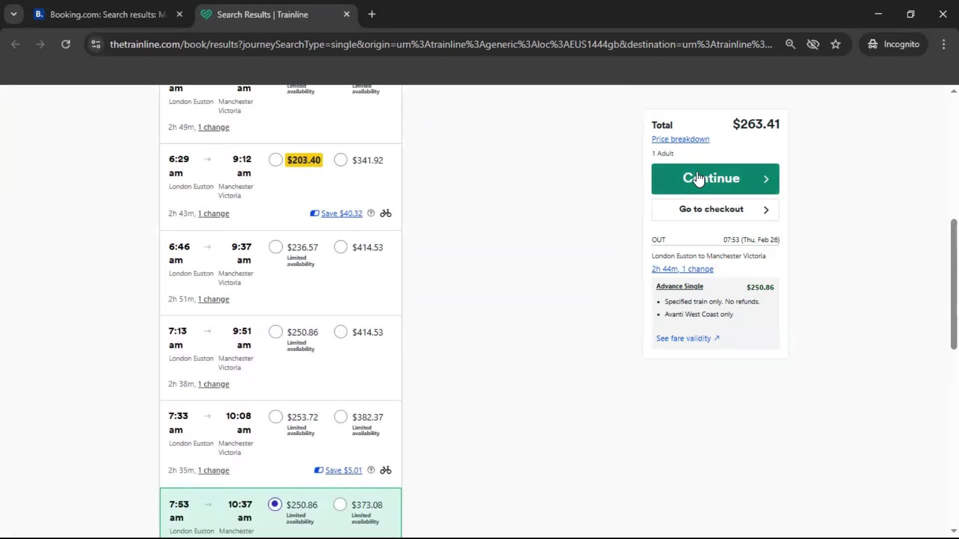 Booking transport screenshot