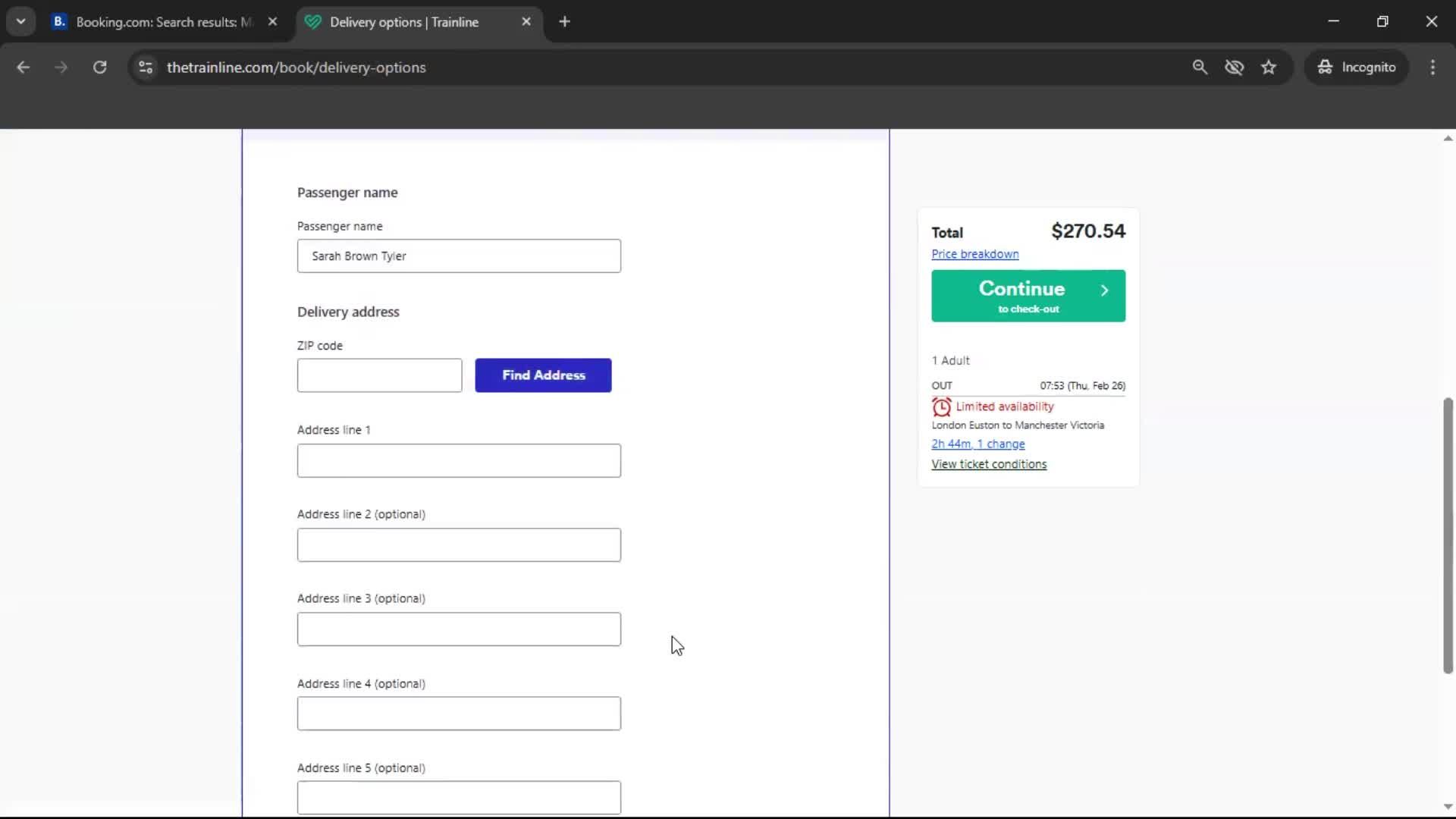 Booking transport screenshot