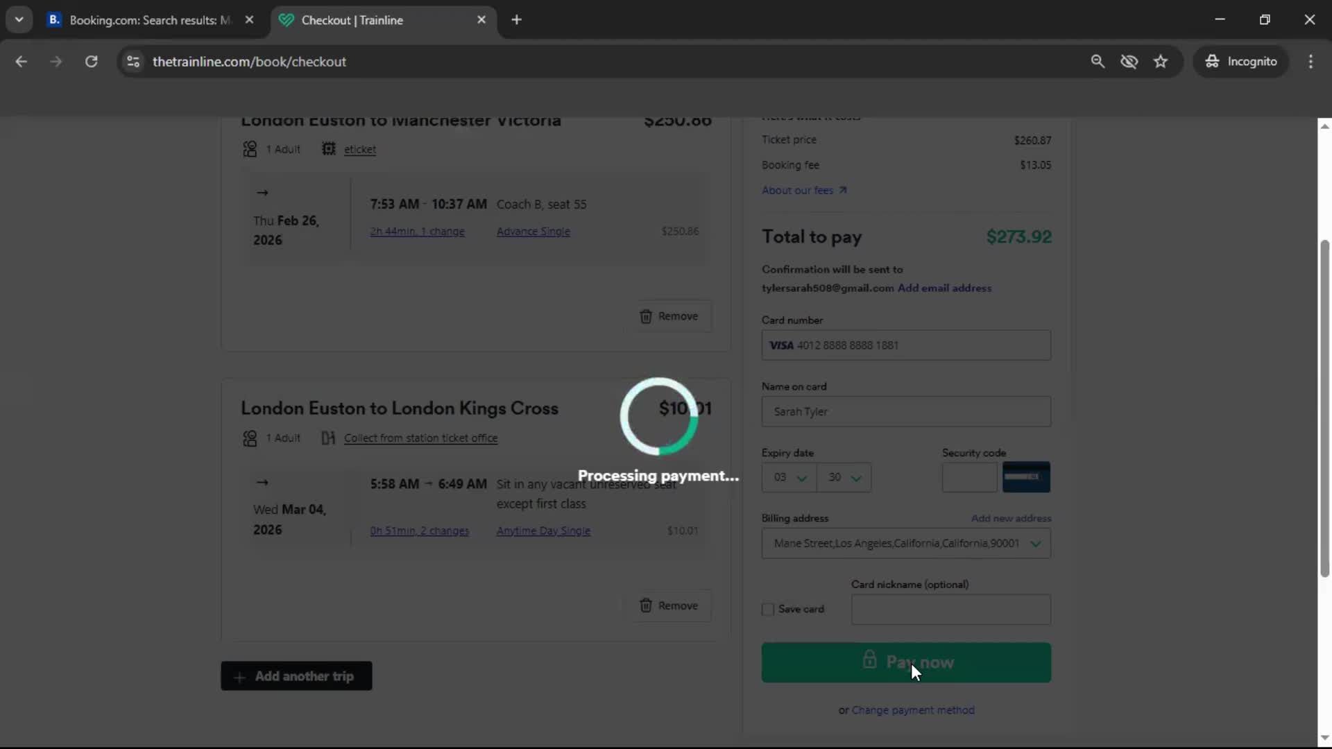 Booking transport screenshot