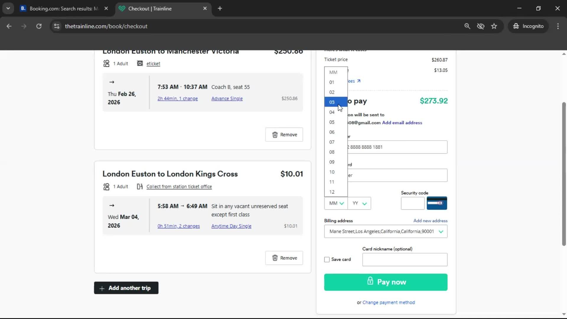 Booking transport screenshot